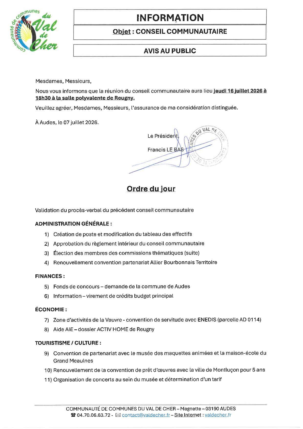 Avis au public cc du 16 juillet 2026 page 001